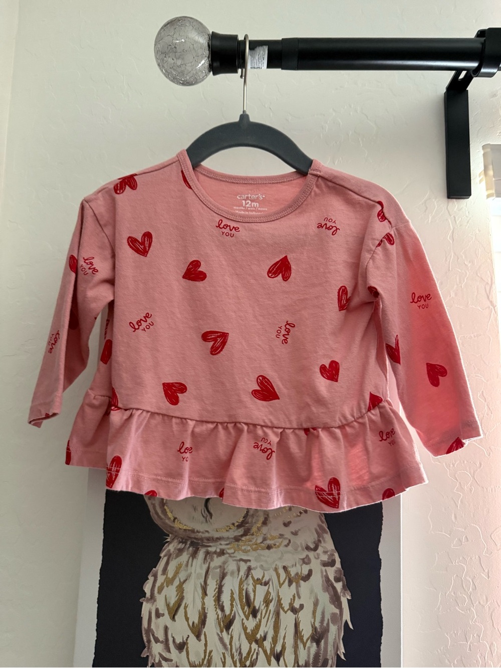 Carter's Pink Long-Sleeve Peplum Top with Red Hearts